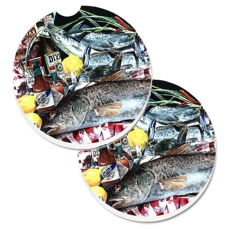 Carolines Treasures Fish and Beers from New Orleans Set of 2 Cup Holder Car Coaster 1001CARC